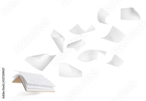 Open book and many flying p...