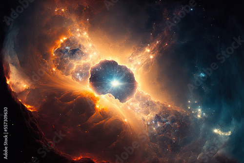 incredible cosmic backdrop with space system explosion. Generative AI