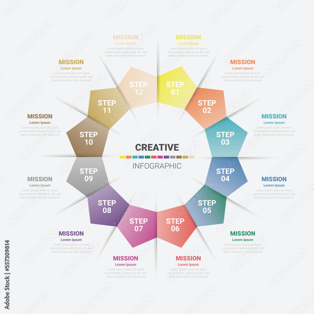 Circle infographic templates with 12 options, 12 steps, parts, processes. Can be used for Business concept, presentations banner, flow chart, diagrams. Vector illustration. Circle infographic templates with 12 options, 12 steps, parts, processes. Can be used for Business concept, presentations banner, flow chart, diagrams. Vector illustration.