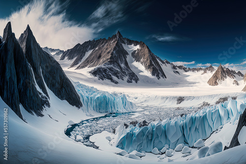 Beautiful panoramic image of snow covered ruth glaciers. Generative AI © 2rogan