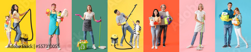 Set of people with cleaning...