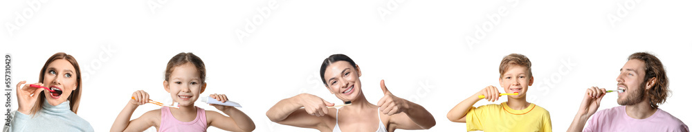 Set of people brushing teeth on white background Set of people brushing teeth on white background