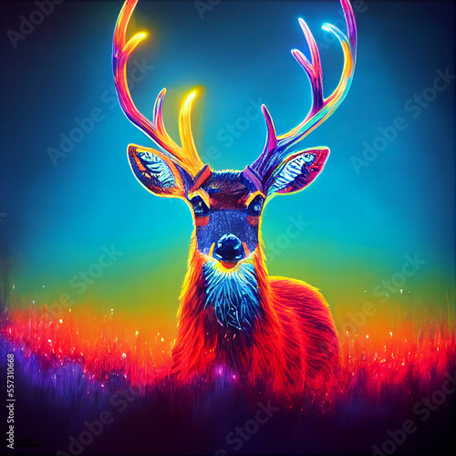 cute animal little pretty colorful deer portrait from a splash of watercolor illustration © hocine