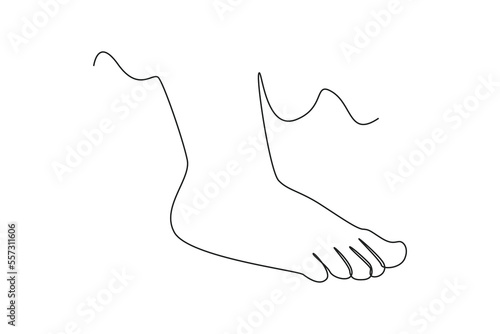Continuous one line drawing children's foot. Children's hands. Kids body parts anatomy concept. Single line draw design vector graphic illustration.