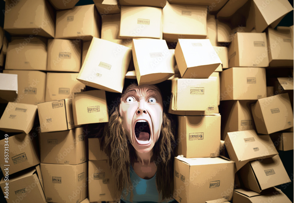 Illustrazione Stock Too Many Cardboard Delivery Boxes Driving You Mad