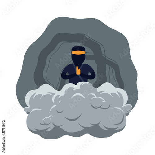 A ninja who is using the technique of emitting smoke