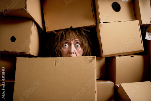 Too Many Cardboard Delivery Boxes Driving You Mad, Machine Learning AI Generated Image of A person Being Buried in Delivery Boxes