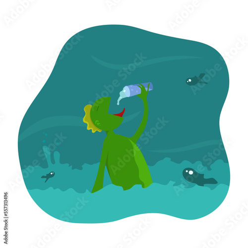 A fishman drinking water in the water