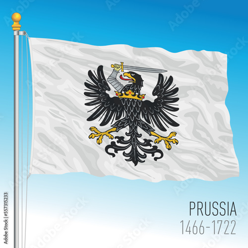 Prussia historical flag, 1466-1772, old north european country, vector illustration photo
