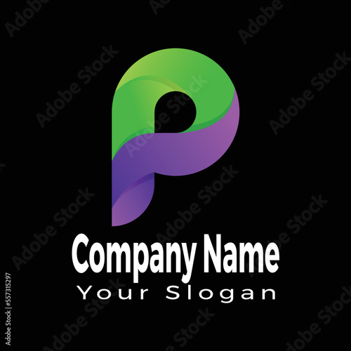 P modern abstract 3d letter logo design templet