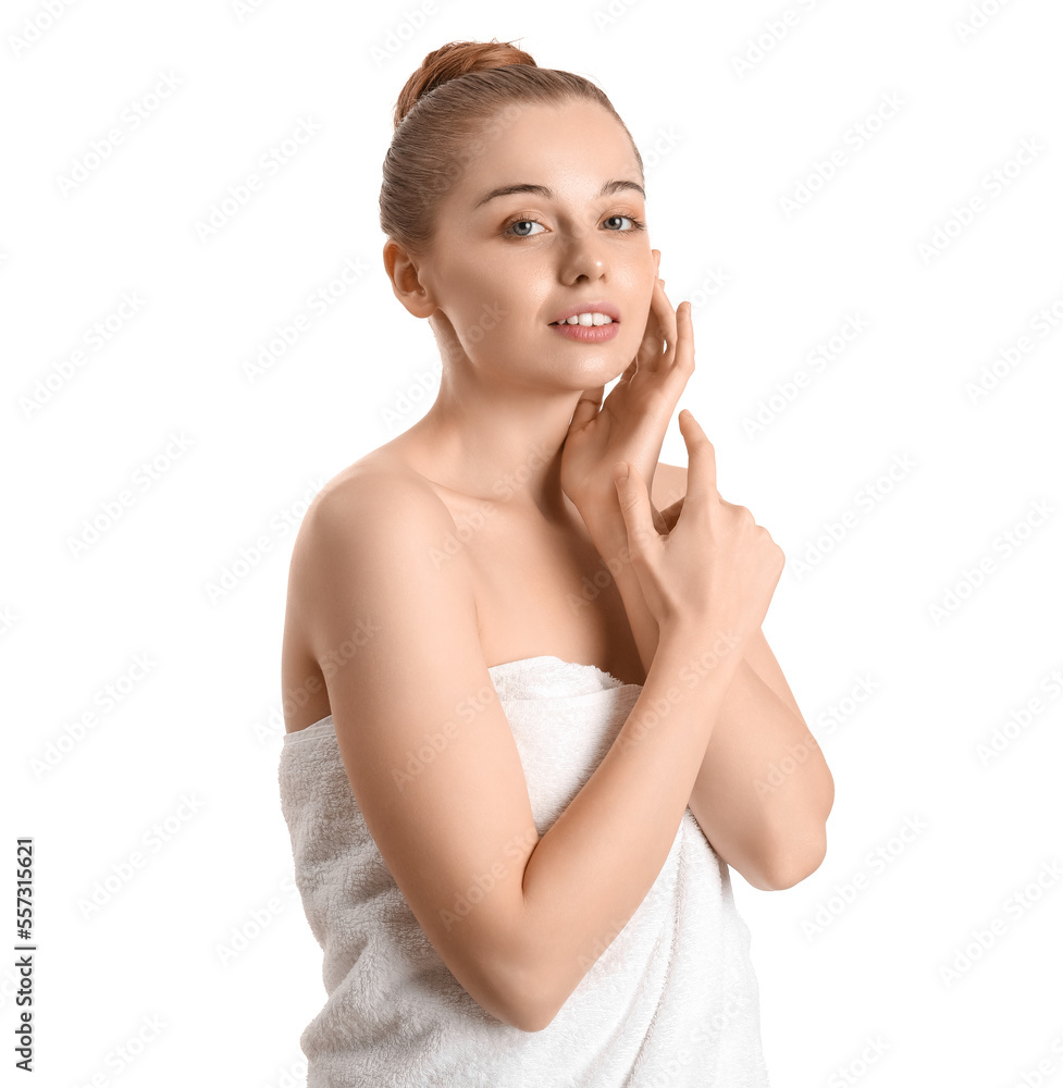 Pretty young woman with healthy skin isolated on white Pretty young woman with healthy skin isolated on white