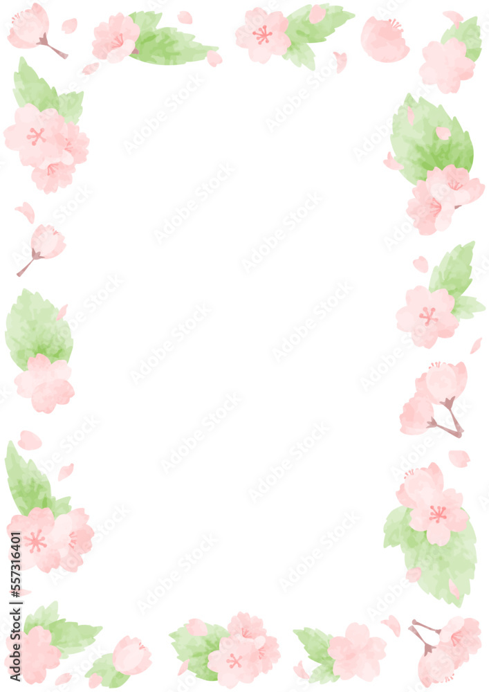 ほんわか可愛い手描きの葉桜のフレーム