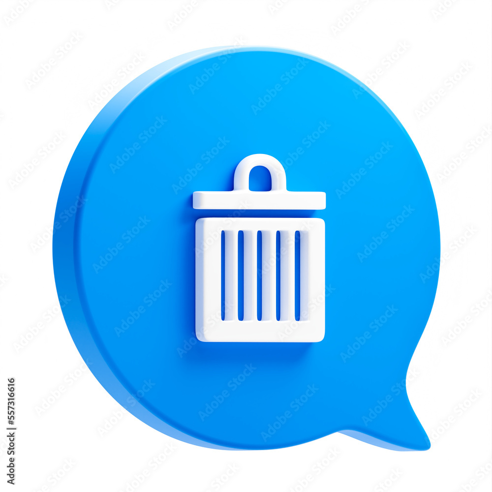 Environment recycle bin 3d icon isolated on png illustration background with blue speech bubble message trashcan symbol or recycling garbage trash box sign and waste rubbish basket junk container. Environment recycle bin 3d icon isolated on png illustration background with blue speech bubble message trashcan symbol or recycling garbage trash box sign and waste rubbish basket junk container.