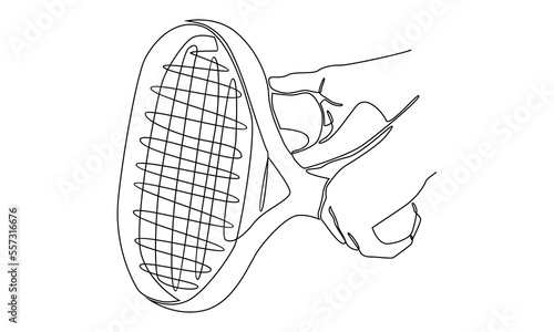 continuous line of hand holding tennis racket and ball