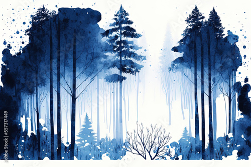 Background of a winter woodland in blue watercolor for a holiday design. Generative AI © 2rogan