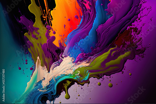 Abstract colorful backdrop with splashes of color in a liquid purple art painting of contemporary art. Generative AI