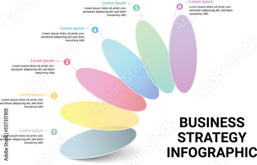 Circle shaped layer floating infographic template with 6 options, steps, parts, segments. Glass morphism Effect. Business concept. strategy infographic vector illustration.
