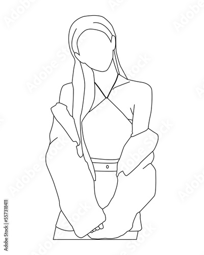 female kpop idol on stage, line art vector illustration eps.10