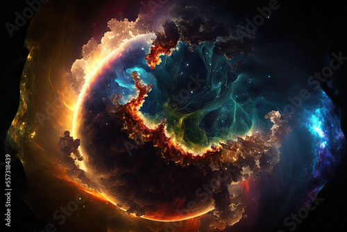 Far Earth Fractal (nebula background). Generative AI