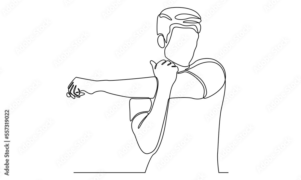 continuous line of man stretching his arm continuous line of man stretching his arm