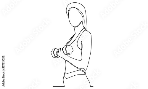Continuous Line of woman holding a dumbbell