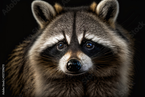 Close up portrait of a raccoon. Close up head shot of a Common Raccoon. Digital art 