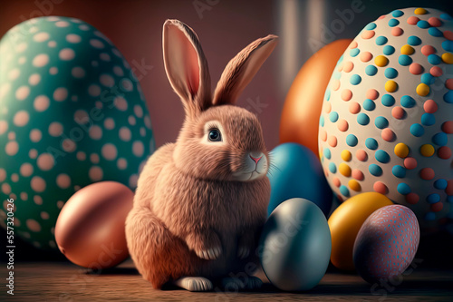 Easter Bunny with colorful big eggs