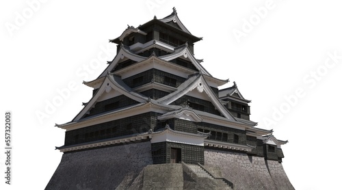 Japanese castle 3d illustration isolated on white background.