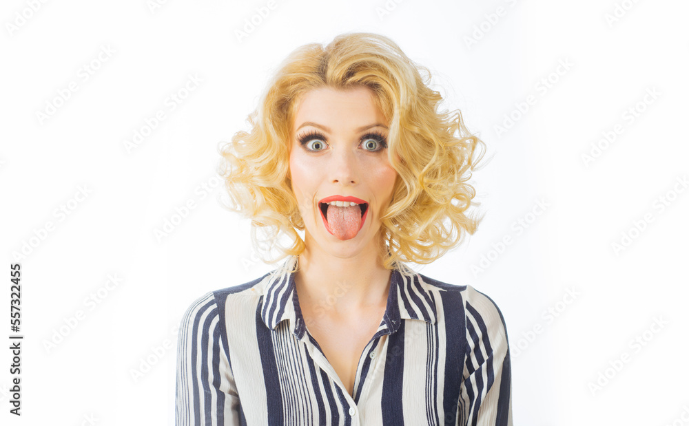 Beautiful modern model shows tongue. Model with sticking tongue out. Girl showing tongue. Emotional mouth with licking lips. Beautiful modern model shows tongue. Model with sticking tongue out. Girl showing tongue. Emotional mouth with licking lips.