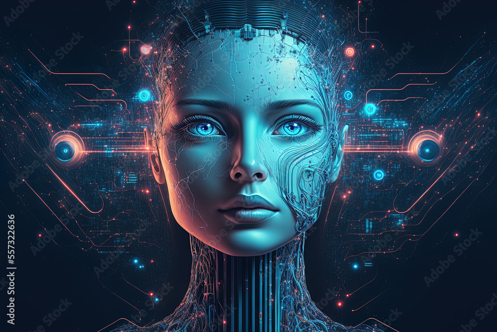 advanced artificial intelligence for the future rise in technological singularity using deep learning algorithms. Generative AI - obrazy, fototapety, plakaty 
