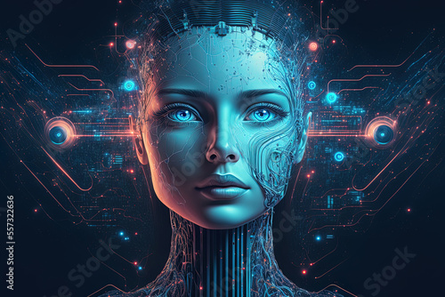 advanced artificial intelligence for the future rise in technological singularity using deep learning algorithms. Generative AI photo