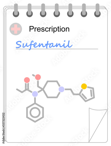 Medical prescription pad. Simplified formula icon of sufentanil.