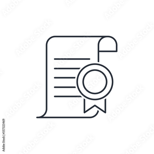 A document certified by a seal. Warranty confirms.Vector linear icon isolated on white background.