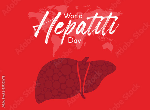 World hepatitis day poster, paper cut 3d red liver icon. Vector illustration. Hepatic desease, cancer and cirrhosis abstract concept graphic.