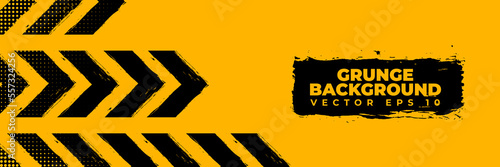 Abstract grunge background vector, warning system banner design, template backdrop with yellow black paint brush texture