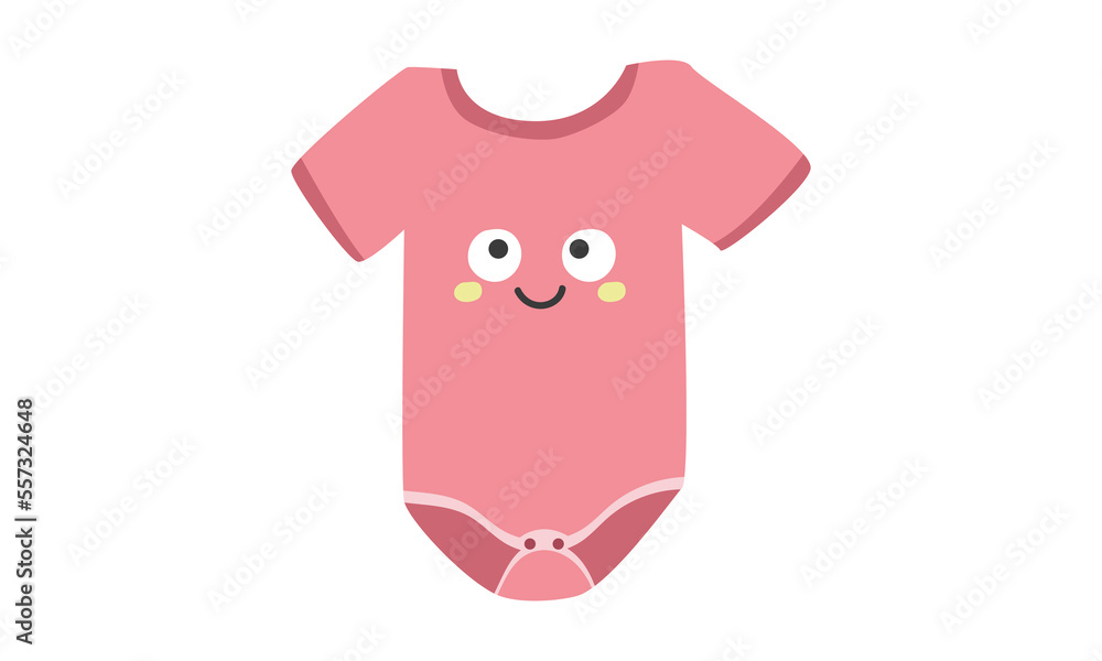 Red baby bodysuit clipart. Simple cute baby bodysuit with kawaii face design flat vector illustration. Baby bodysuit, body children, baby shirt, romper, clothes for newborns cartoon drawing Red baby bodysuit clipart. Simple cute baby bodysuit with kawaii face design flat vector illustration. Baby bodysuit, body children, baby shirt, romper, clothes for newborns cartoon drawing
