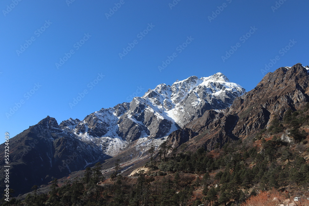 The snow on the mountain is very beautiful for India