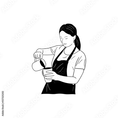 vector illustration of barista pouring coffee