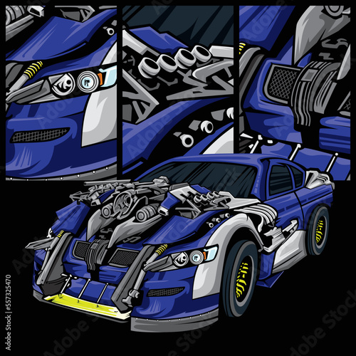 vector blue car sport  with details