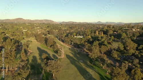 Aerial drone video over a golf course in Rancho Santa Fe, California photo