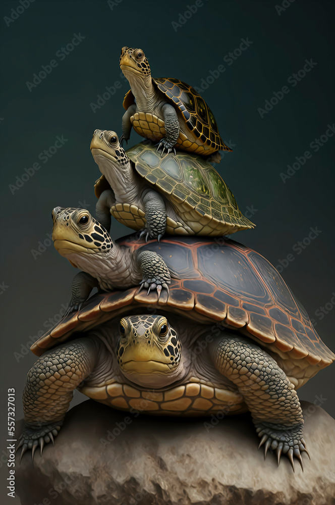 Naklejka premium one tall stack of turtles