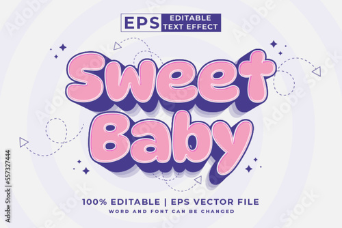 Editable text effect - Sweet Baby 3d Cartoon Cute template style premium vector