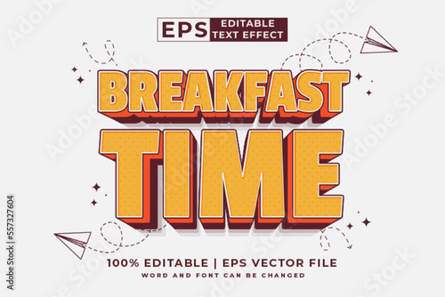 Editable text effect - breakfast time 3d Cartoon Cute template style premium vector