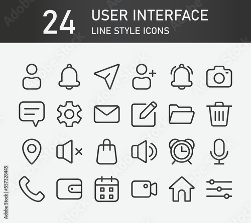 User Interface outline icon collection, contains such icons as interface, essential, message and basic icons. User Interface silhouette icons collection, Simple web icons set.