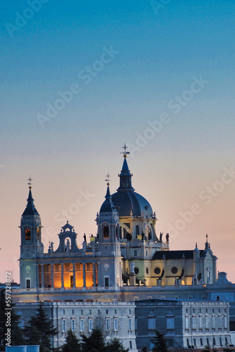 beautiful photograph at sunset of the almudena cathedral in madrid, spain