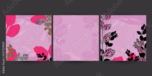 set of floral leaf colorful vector backgrounds in pink color. template for Instagram social media post, sale discount banner. suitable for woman's day, mother's day easter celebration
