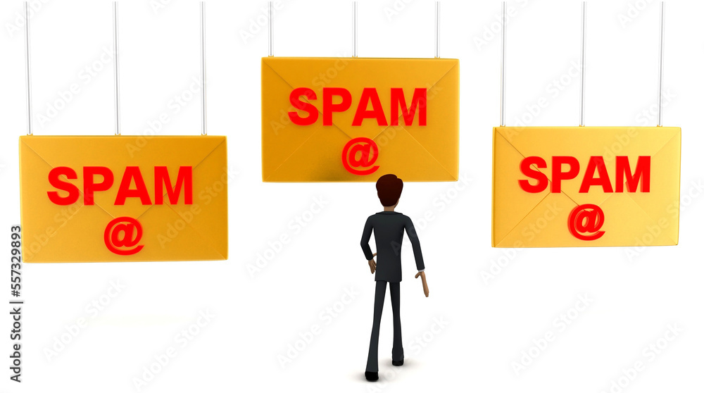 Fototapeta premium 3d man walking towards spam-text mail letter concept