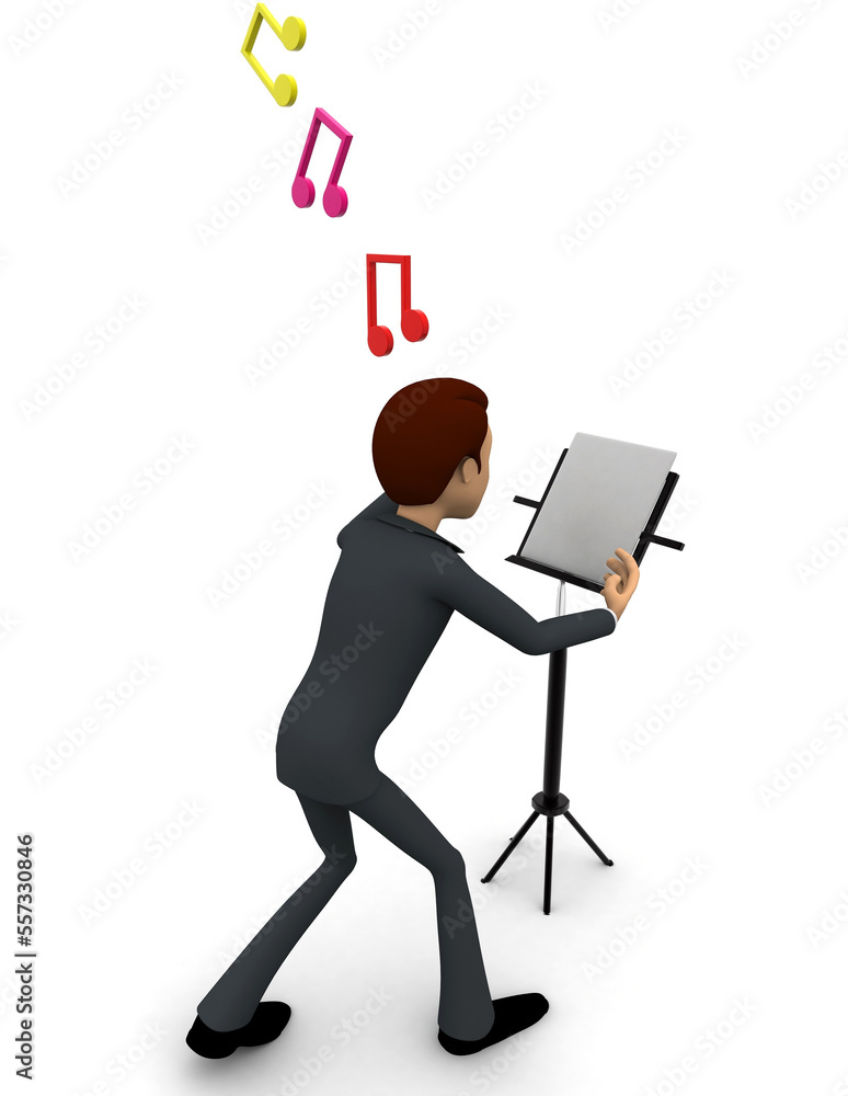 3d man with music notes and script concept 3d man with music notes and script concept