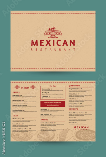 Mexican Menu Template with Hand Drawn Food Vector