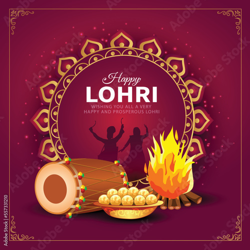 Happy Lohri With red Background . Abstract Vector Illustration design
